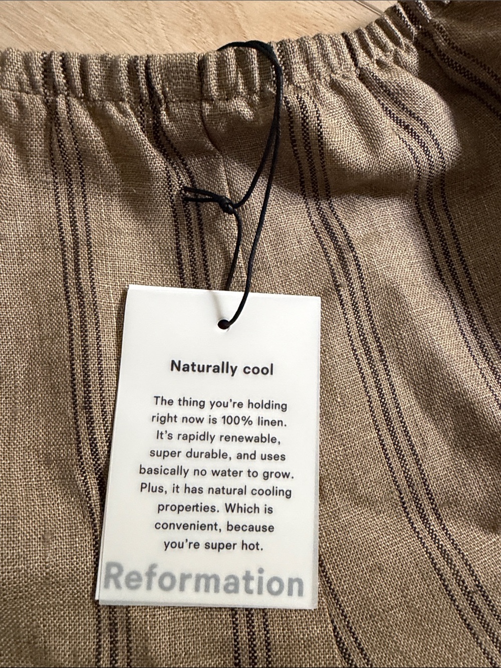 Reformation Nora Tan Brown Striped Linen-Blend Shorts - Picture 2 of 3